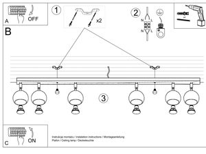 Miniaturka 13 - Techniczny rysunek sześciopunktowego oświetlenia LED 118 cm