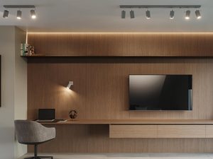 Miniaturka 22 - Drewniane wnętrze z listwą LED nad lustrem i kinkietem bocznym