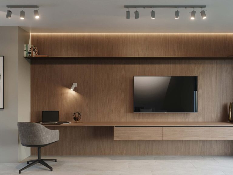 Minimalistyczne biuro w stylu japandi warm