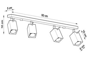 Miniaturka 18 - Techniczny rysunek czarnej lampy z czterema reflektorami