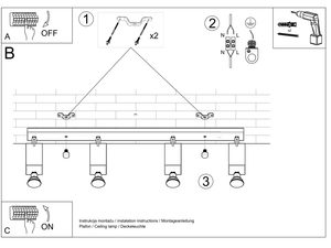 Miniaturka 19 - Schemat montażu czteropunktowej lampy szynowej z LED