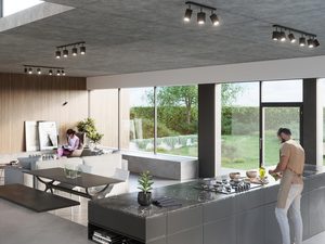 Miniaturka 10 - Kuchnia z nowoczesnym oświetleniem LED sufitowym i dużym oknem