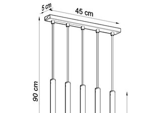 Miniaturka 12 - Wymiary lampy wiszącej LED z pięcioma przewodami, 90 cm długości