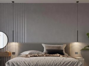 Miniaturka 4 - Cienki kinkiet LED w kolorze czarnym na tle szarej ściany