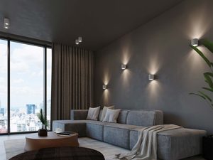 Miniaturka 5 - Nowoczesne wnętrze z trzema kinkietami ściennymi przy zasłonach