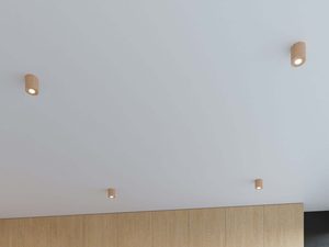 Miniaturka 3 - Minimalistyczny sufit z drewnianym oświetleniem punktowym