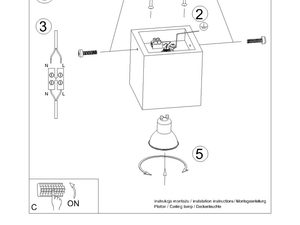 Miniaturka 7 - Rysunek montażowy małej lampy natynkowej – kwadratowa forma