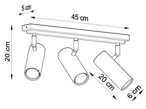 Miniaturka 12 - Rysunek techniczny lampy z trzema reflektorami LED, 45x20 cm