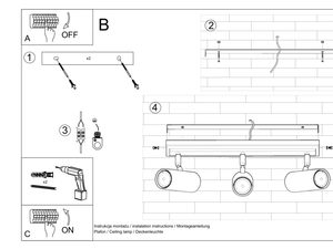 Miniaturka 13 - Schemat montażu trójpunktowej lampy LED na suficie