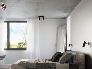 Miniaturka 11 - Lampa sufitowa LED z czarnym reflektorem w nowoczesnej sypialni