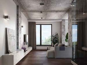 Miniaturka 3 - Pokój dzienny z sufitowym kinkietem LED i szarą sofą