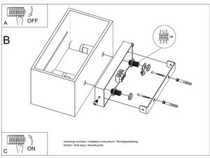 Miniaturka 20 - Techniczny schemat montażu prostokątnego kinkietu LED