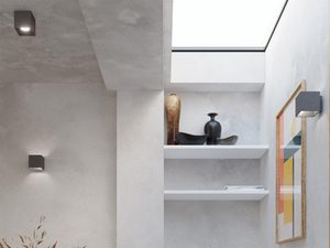 Miniaturka 22 - Nowoczesny kinkiet LED czarny w aranżacji z półką i ceramiką