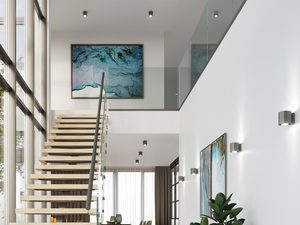 Miniaturka 21 - Nowoczesne kinkiety ścienne LED w eleganckim holu dwupoziomowym