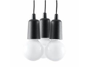 Miniaturka 5 - Zbliżenie na czarną potrójną lampę sufitową z żarówkami LED