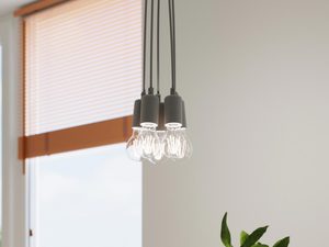 Miniaturka 30 - Szara lampa sufitowa LED z trzema kloszami nad stołem