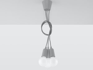 Miniaturka 19 - Zbliżenie na nowoczesną szarą lampę z trzema kloszami LED