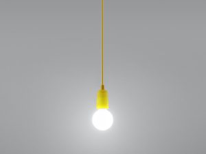 Miniaturka 36 - Zbliżenie na żółtą oprawkę z kulistą żarówką LED na szarym tle
