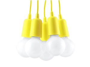 Miniaturka 32 - Zbliżenie na żółtą lampę z pięcioma kloszami LED, styl nowoczesny