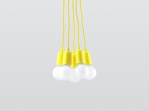 Miniaturka 30 - Nowoczesna żółta lampa sufitowa z kablami i białymi żarówkami