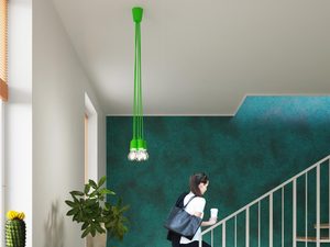 Miniaturka 6 - Designerska zielona lampa LED z trzema kloszami w korytarzu
