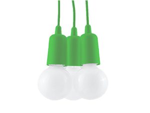 Miniaturka 41 - Zbliżenie na zieloną lampę sufitową z trzema kloszami LED