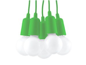 Miniaturka 41 - Zbliżenie na nowoczesną zieloną lampę sufitową z pięcioma żarówkami