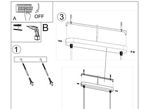 Miniaturka 14 - Techniczny rysunek montażu lampy wiszącej z trzema źródłami światła