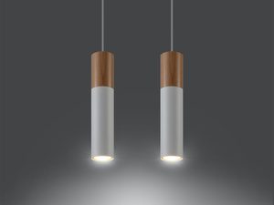 Miniaturka 6 - Lampa wisząca z białym kloszem i drewnem w stylu eko