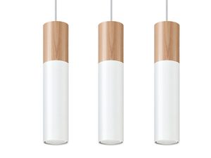 Miniaturka 14 - Potrójna lampa wisząca biała z naturalnym drewnem