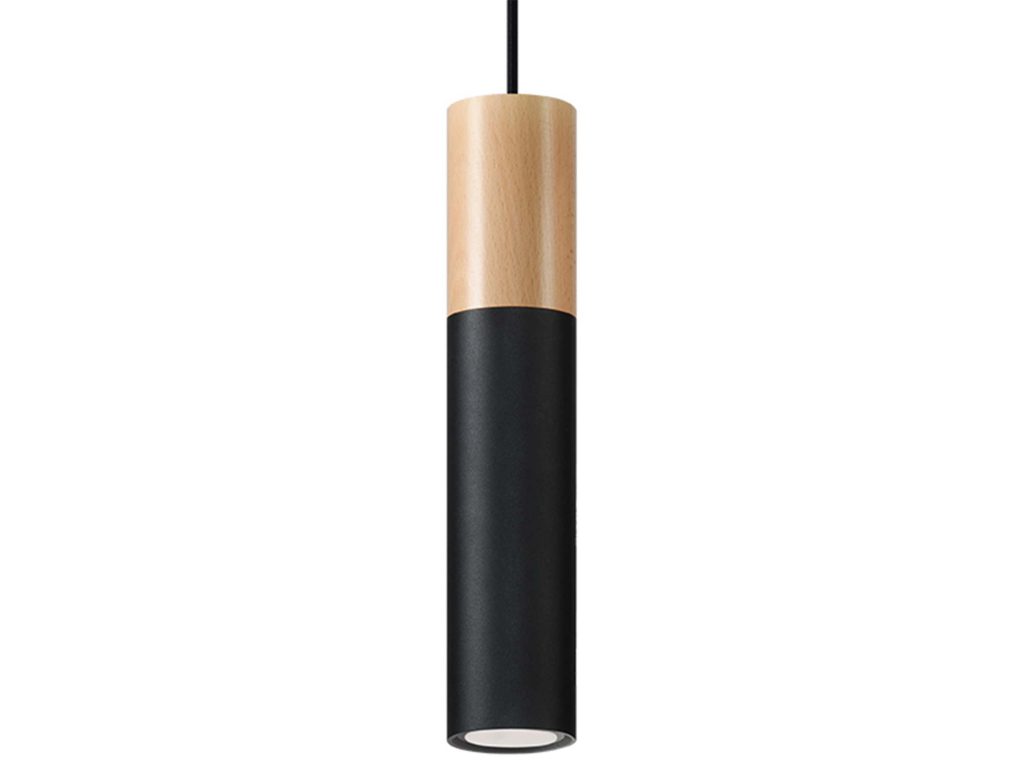 Czarna Lampa z Drewnem PONDERA