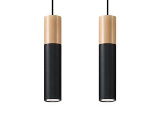 Miniaturka 1 - Stylowa lampa wisząca z drewna i czerni w nowoczesnym stylu