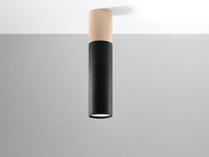 Miniaturka 7 - Nowoczesna lampa czarno-drewniana z cylindrycznym kloszem