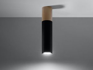 Miniaturka 8 - Czarna lampa sufitowa z drewnem i efektem świetlnym na ścianie