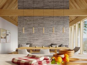 Miniaturka 3 - Minimalistyczne lampy drewniane nad stołem w przestronnej jadalni