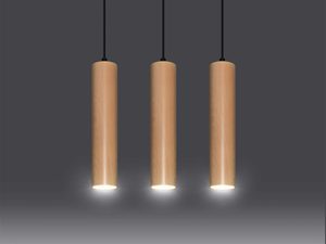 Miniaturka 2 - Trzy drewniane lampy wiszące na czarnym tle – nowoczesna kompozycja