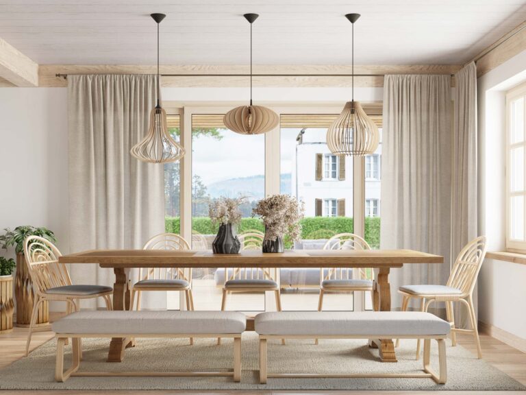 Boho jadalnia w trendzie japandi
