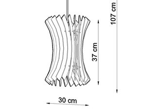 Miniaturka 6 - Techniczny rysunek lampy wiszącej z drewnianych prętów – wysokość 107 cm