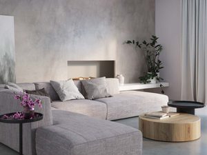 Miniaturka 4 - Nowoczesny salon z białymi sofami i betonowymi lampami punktowymi