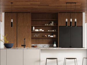 Miniaturka 11 - Kuchnia z czarną lampą wiszącą o cylindrycznym kloszu