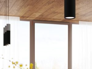 Miniaturka 9 - Lampa sufitowa czarna cylindryczna w drewnianej kuchni