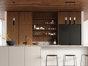 Miniaturka 4 - Komplet lamp sufitowych w nowoczesnej kuchni z drewnianym sufitem