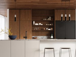 Miniaturka 4 - Aranżacja kuchni z zestawem wiszących czarnych lamp w stylu skandynawskim