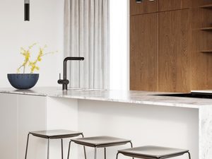 Miniaturka 5 - Kuchnia z nowoczesnymi czarnymi lampami wiszącymi nad blatem