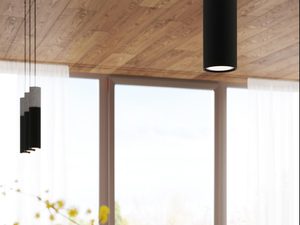 Miniaturka 3 - Lampa wisząca w formie czarnego walca w drewnianym wnętrzu