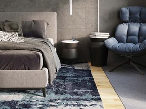 Miniaturka 4 - Widok z góry na łóżko z betonową lampą zawieszoną centralnie