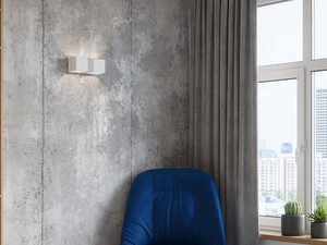 Miniaturka 10 - Aranżacja wnętrza z białym podwójnym kinkietem przy zasłonie