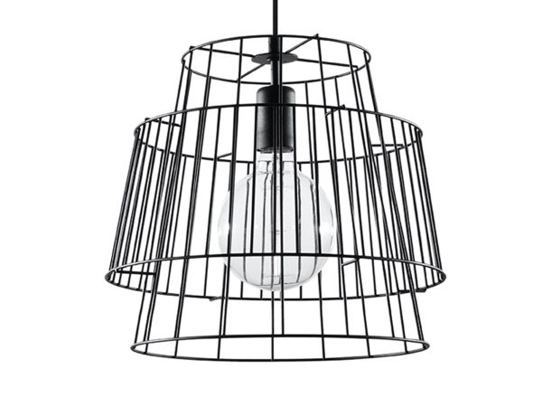 Lampa sufitowa z kloszem przypominającym metalową osłonę