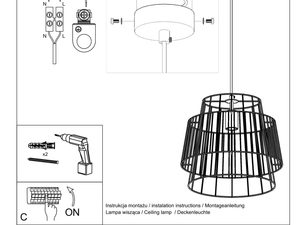 Miniaturka 13 - Industrialna druciana lampa wisząca z rysunkiem technicznym