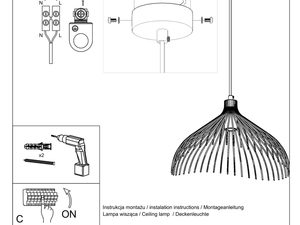 Miniaturka 13 - Schemat montażowy lampy wiszącej z czarnymi prętami